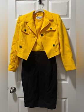 Teri Jon Vibrant Yellow Cropped Textured Blazer and Dress SET